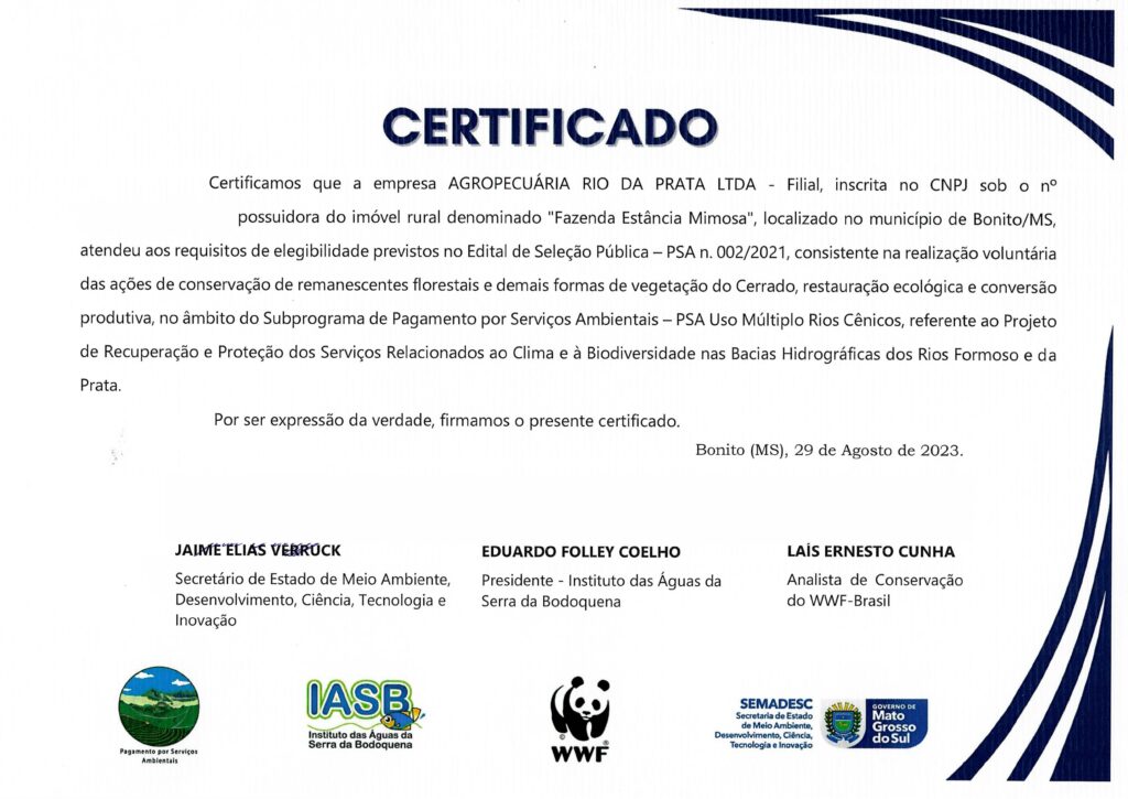 Certificado Estância Mimosa