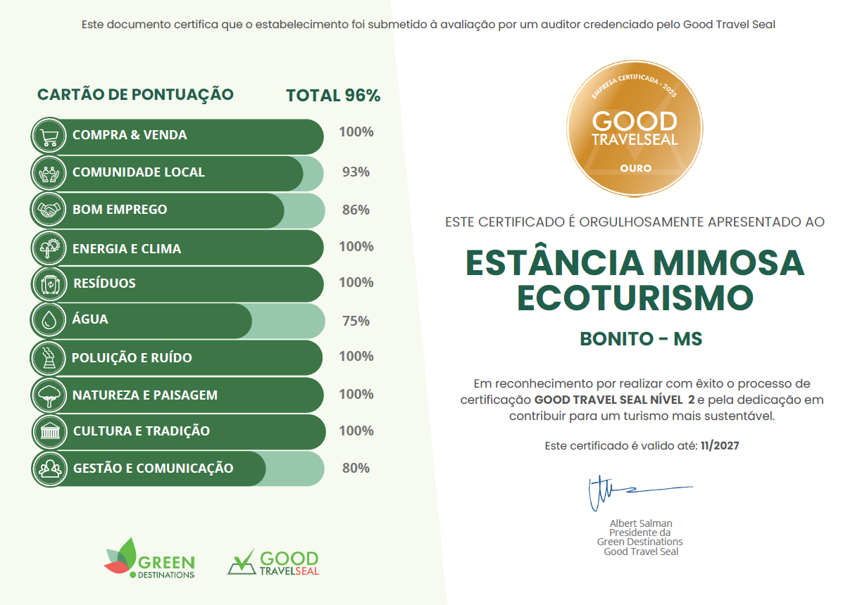 Grupo Rio da Prata renova Certificação de Empreendimento Turístico Sustentável – Categoria Ouro